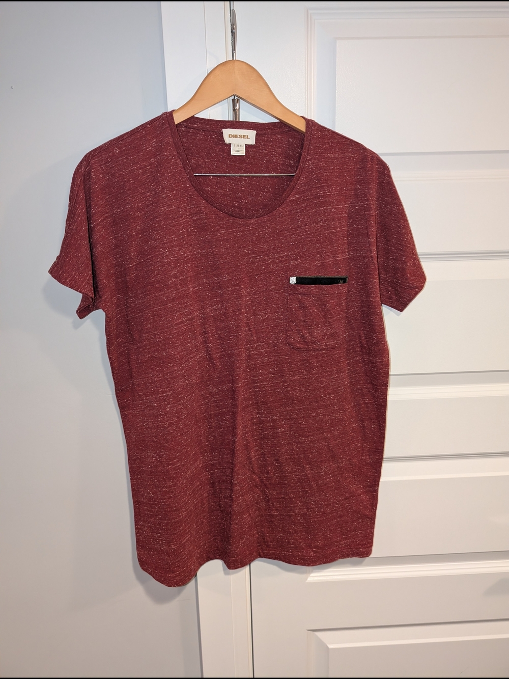 Diesel Men's Maroon Short-Sleeve Crewneck with Zip Pocket